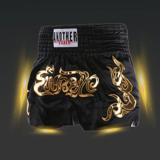 Muay Thai Shorts Black Boxing Shorts Men Women Child Satin Martial Arts MMA Clothing Gym Cage Fight Grappling Kickboxing Pants