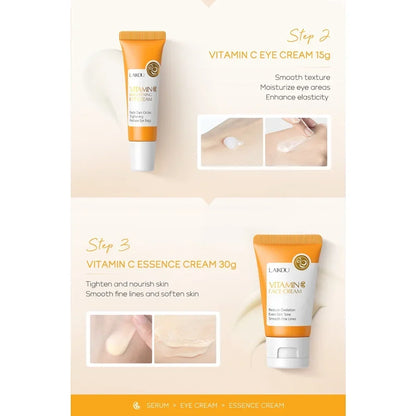 3pcs/Set LAIKOU Vitamin C Facial Set for Hydrating Moisturizing Whitening and Brightening