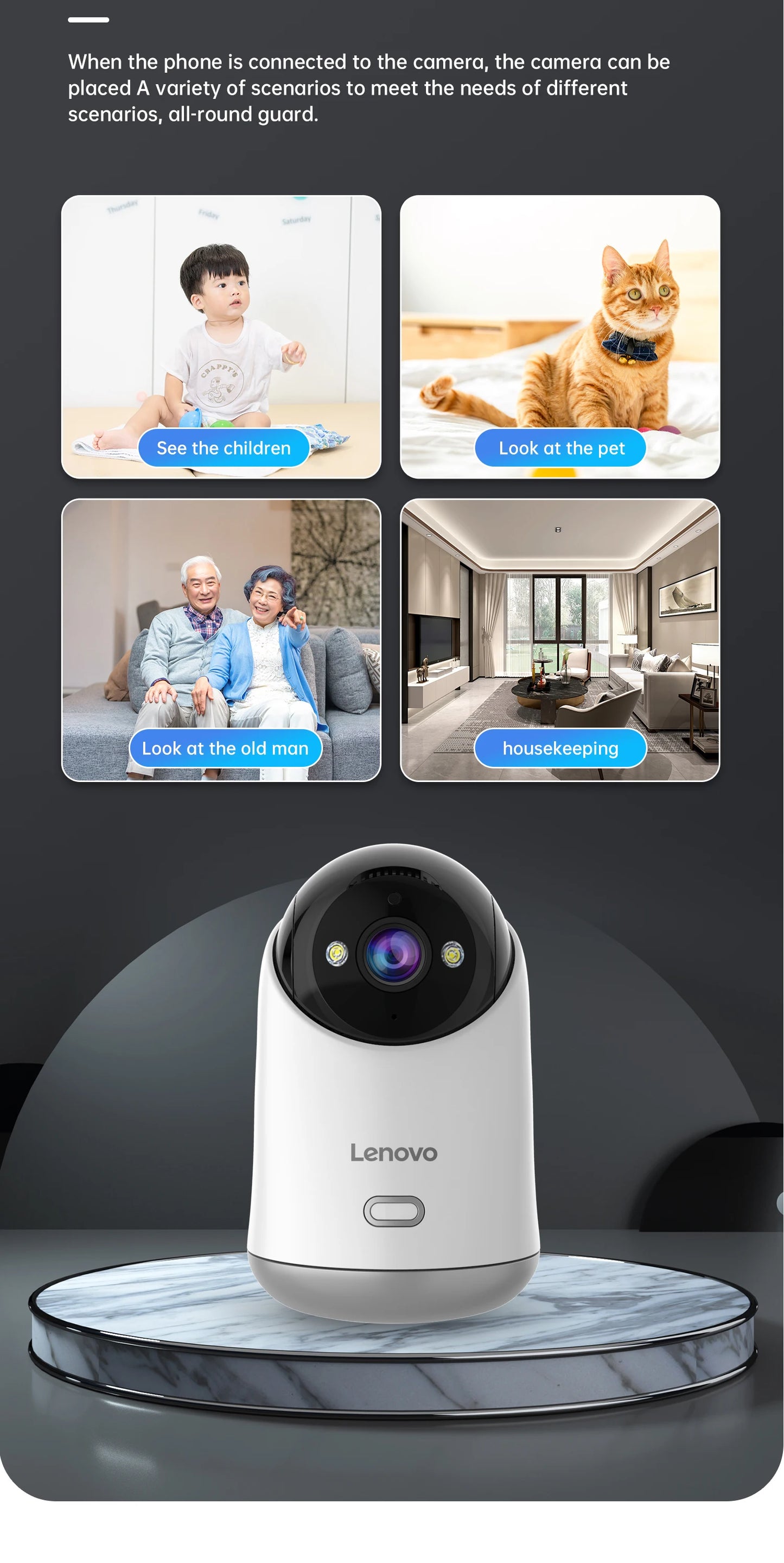 Lenovo 3MP HD WiFi Camera Smart Home Indoor IP Surveillance Camera Auto Tracking Security CCTV Surveillance Smart Baby Monitor