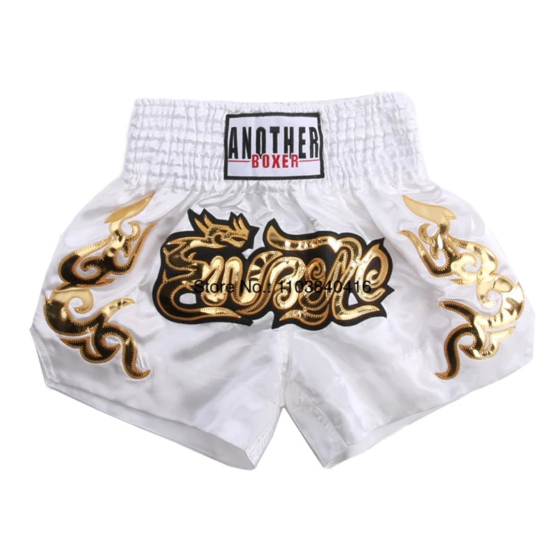 Muay Thai Shorts Black Boxing Shorts Men Women Child Satin Martial Arts MMA Clothing Gym Cage Fight Grappling Kickboxing Pants