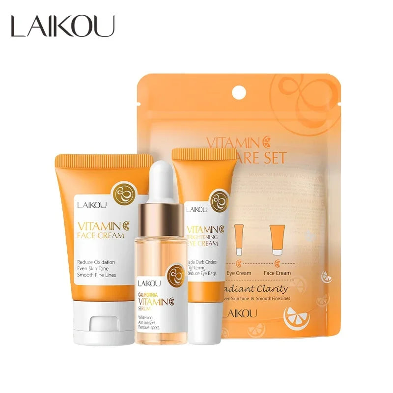 3pcs/Set LAIKOU Vitamin C Facial Set for Hydrating Moisturizing Whitening and Brightening