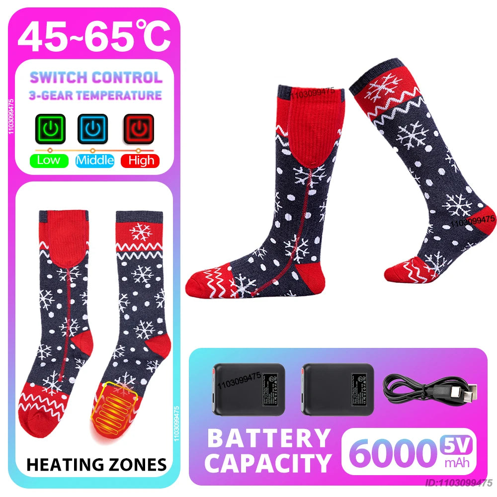 New Heated Socks Rechargeable 6000mah Electric Heated Skiing Socks Snowboarding Outdoor Sports Foot Warmer Winter Thermal Socks