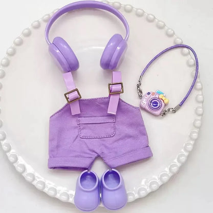 For Labubu clothing set includes headphones  waist belt pants  and accessories