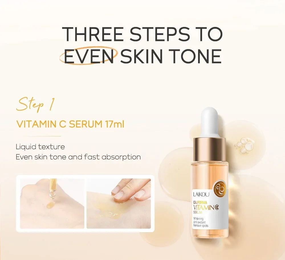 3pcs/Set LAIKOU Vitamin C Facial Set for Hydrating Moisturizing Whitening and Brightening