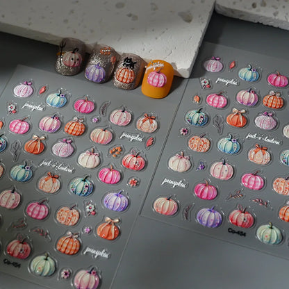 2/1Pcs Pumkin Spider Web Nail Stickers Halloween Ghost Nail Art Decals Adhesive Gel Decals Sliders Tattoo Manicure Decorations