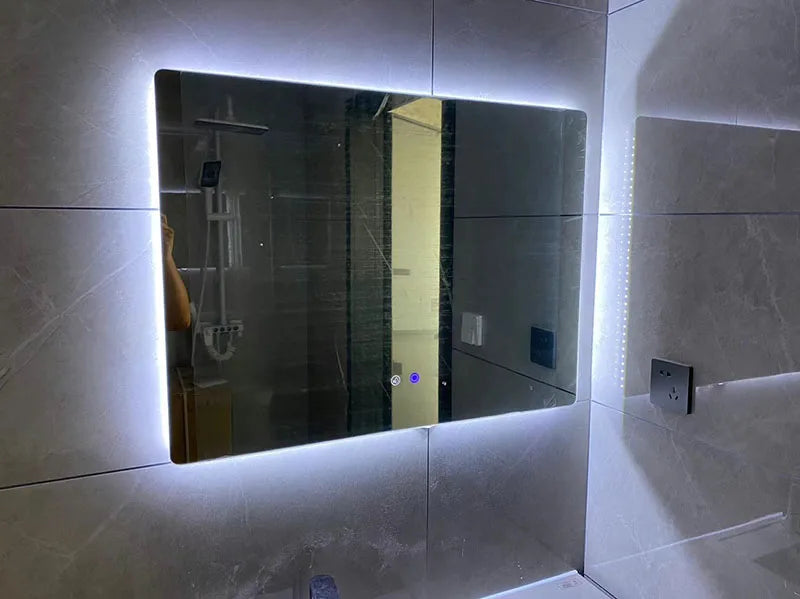 Rectangle Smart Mirror Touch Screen LED Bathroom Mirrors High Definition Anti Fog Wall Mounted Lighted Mirror Espejos De Baño