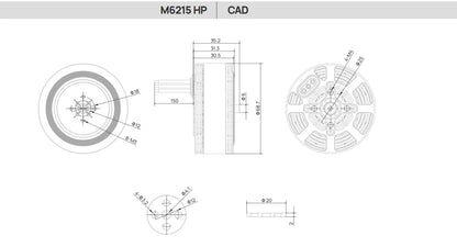 Hobbywing HM 6215 160KV HP Industry Brushless Motor Max thrust 9.2kg Direct Drive Motor Drone Outrunner Multi-rotor Accessories