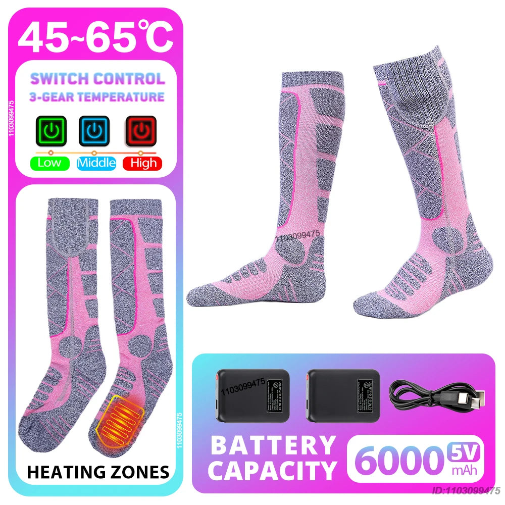 New Heated Socks Rechargeable 6000mah Electric Heated Skiing Socks Snowboarding Outdoor Sports Foot Warmer Winter Thermal Socks