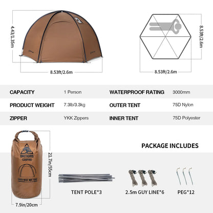 OneTigris Coco Nest Solo Dome Tent with Stove Jack 3000mm Waterproof Camping Hot Tent with Mesh Inner for Bushcraft Glamping