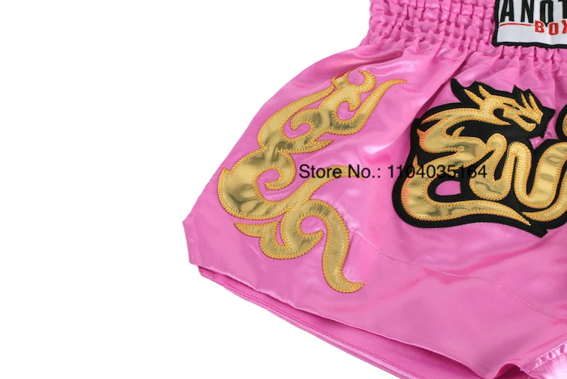 Muay Thai Shorts Black Boxing Shorts Men Women Child Satin Martial Arts MMA Clothing Gym Cage Fight Grappling Kickboxing Pants