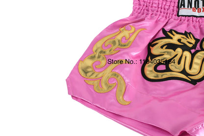 Muay Thai Shorts Black Boxing Shorts Men Women Child Satin Martial Arts MMA Clothing Gym Cage Fight Grappling Kickboxing Pants