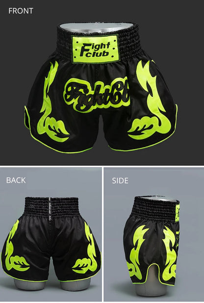 Muay Thai Shorts Thailand Embroidery Boxing Shorts Men Women Kids Satin MMA Clothes Gym Grappling Cage Fight Kickboxing Pants