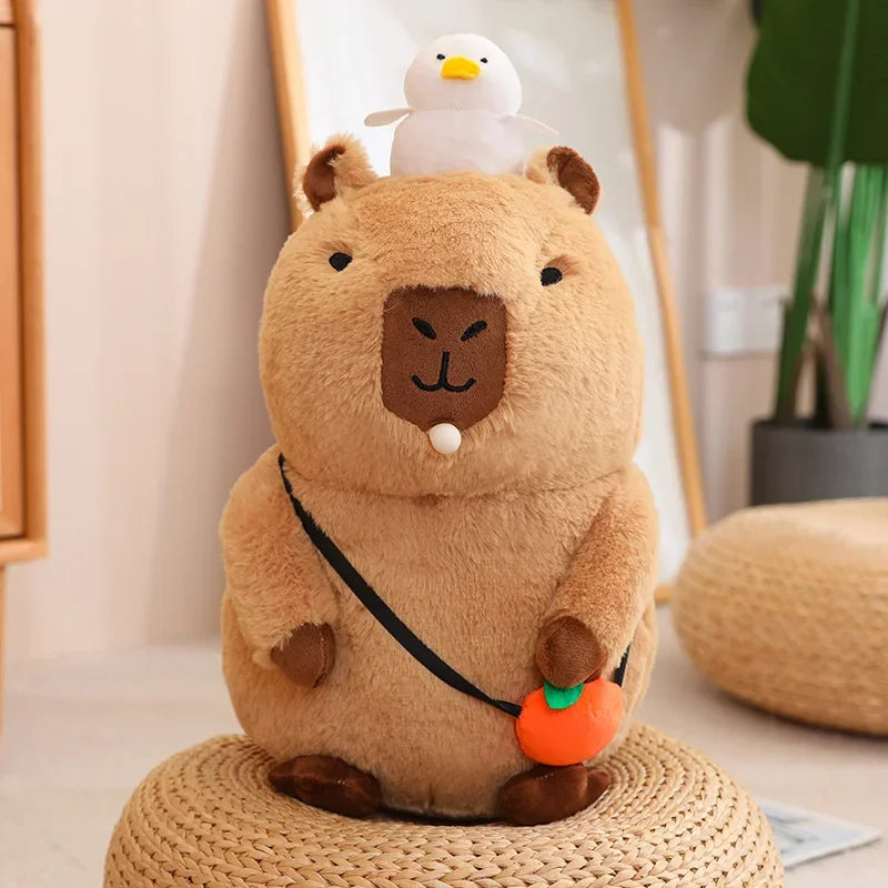 Strawberry Hat Capybara Plush Toy Simulation Turtle Backpack Capibara Stuffed Animals Papa Hand Circle Ring Small size Pendant
