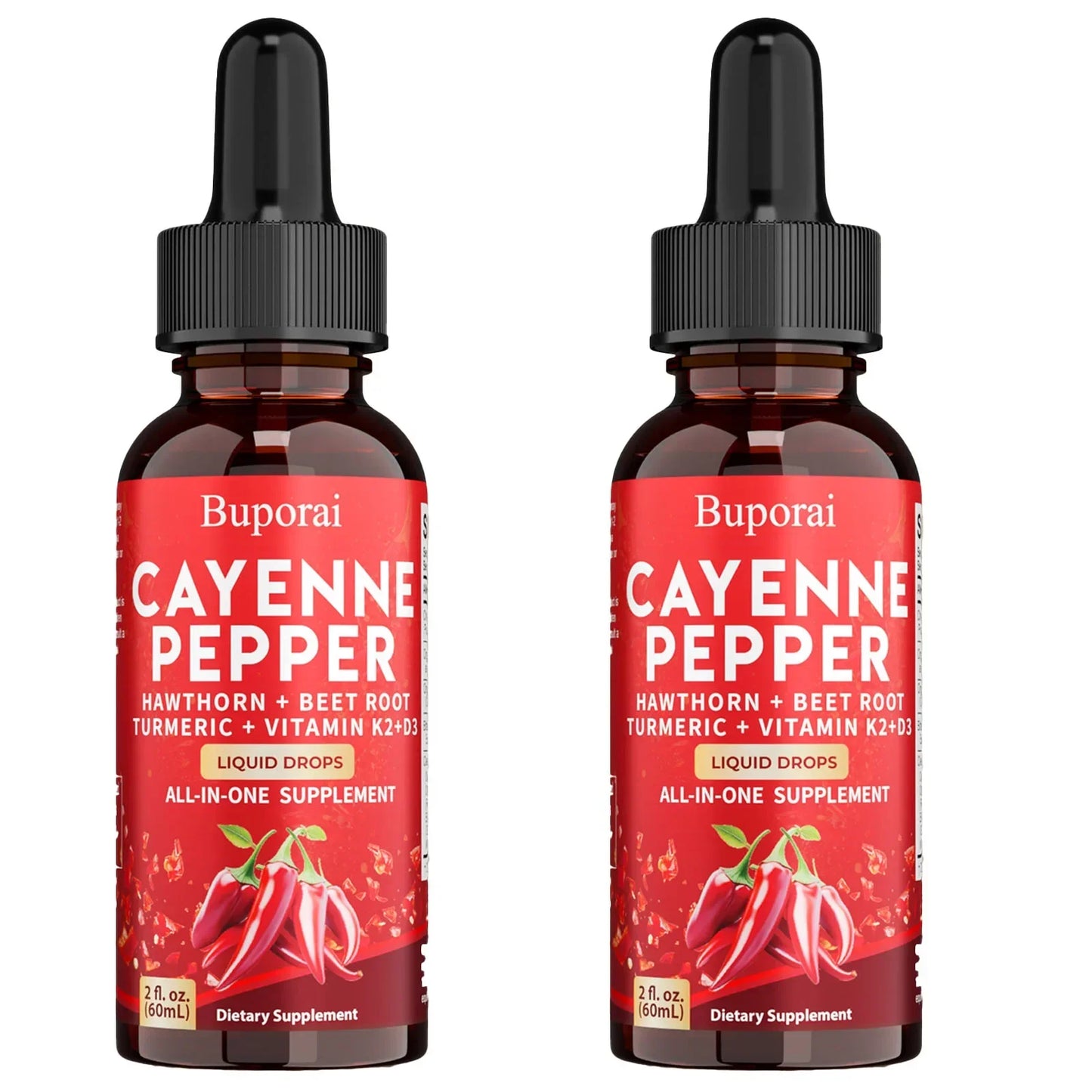 60ml Cayenne Pepper Drops - Heart Health, Immunity, Improves Digestion - Gluten-free, Non-GMO
