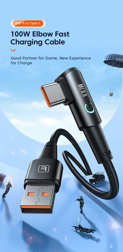 Toocki 6A USB C Cable 90 Degree For OPPO 100W Fast Charging Cord For Honor Huawei Oneplus Realme Charger Data Wire