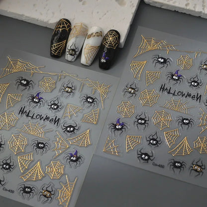 2/1Pcs Pumkin Spider Web Nail Stickers Halloween Ghost Nail Art Decals Adhesive Gel Decals Sliders Tattoo Manicure Decorations