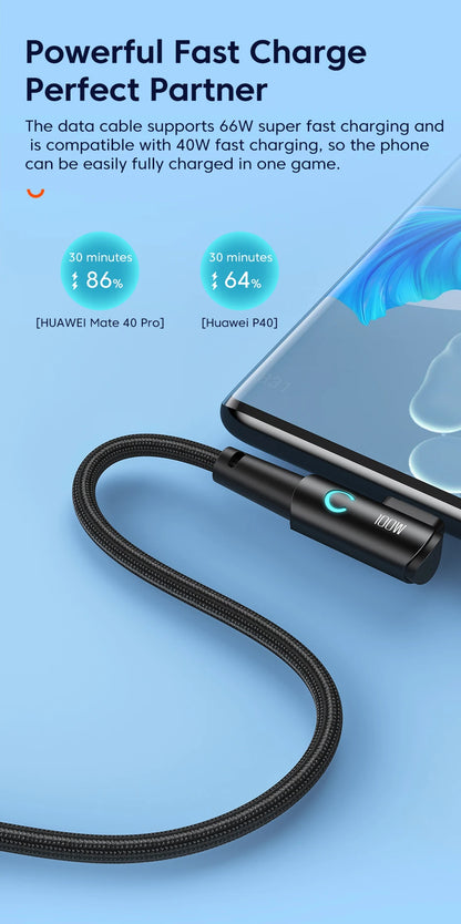 Toocki 6A USB C Cable 90 Degree For OPPO 100W Fast Charging Cord For Honor Huawei Oneplus Realme Charger Data Wire