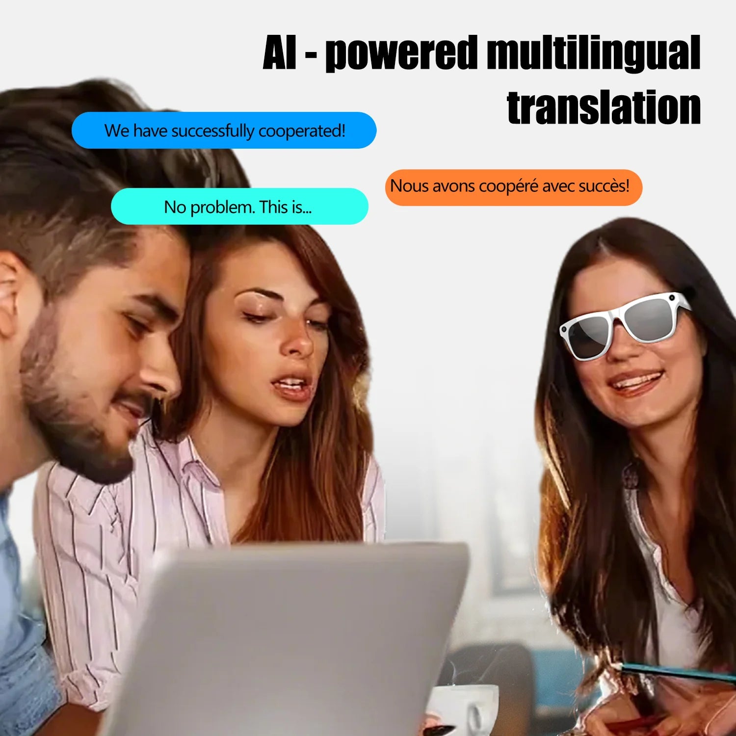 Smart Glasses for Men Women Translation Earphones AI Voice Assistant Sunglasses HD Camera Function Photo Video Music Glasses