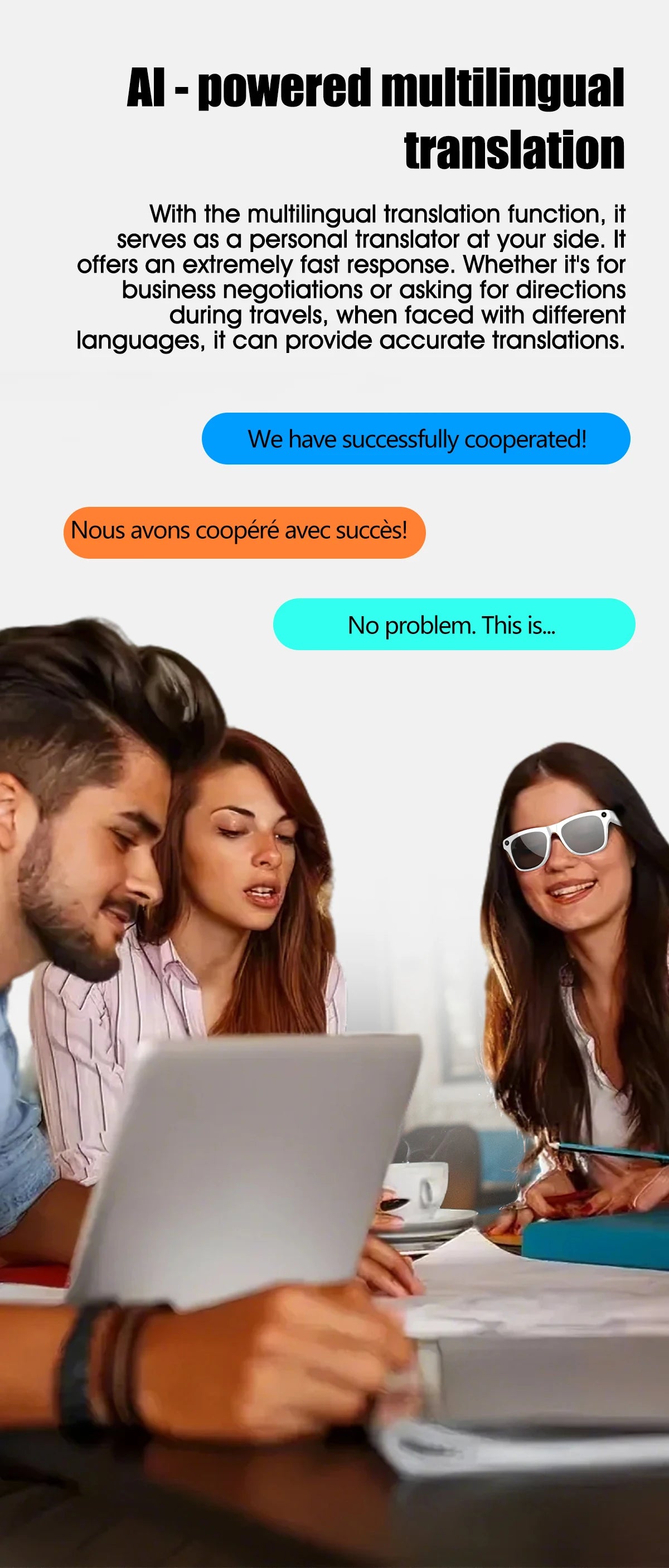 Smart Glasses for Men Women Translation Earphones AI Voice Assistant Sunglasses HD Camera Function Photo Video Music Glasses