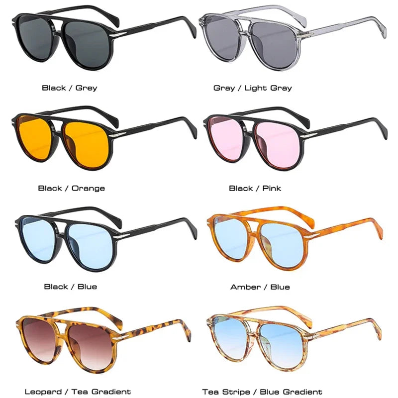 SO&EI Retro Double Bridges Pilot Men Rivets Sunglasses Fashion Brand Designer Women Luxury Sun Glasses Blue Orange Shades UV400