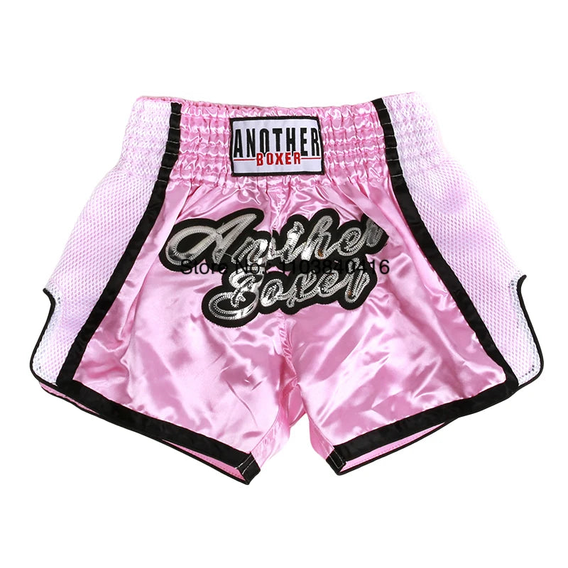 Muay Thai Shorts Black Boxing Shorts Men Women Child Satin Martial Arts MMA Clothing Gym Cage Fight Grappling Kickboxing Pants