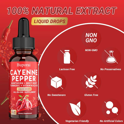 60ml Cayenne Pepper Drops - Heart Health, Immunity, Improves Digestion - Gluten-free, Non-GMO