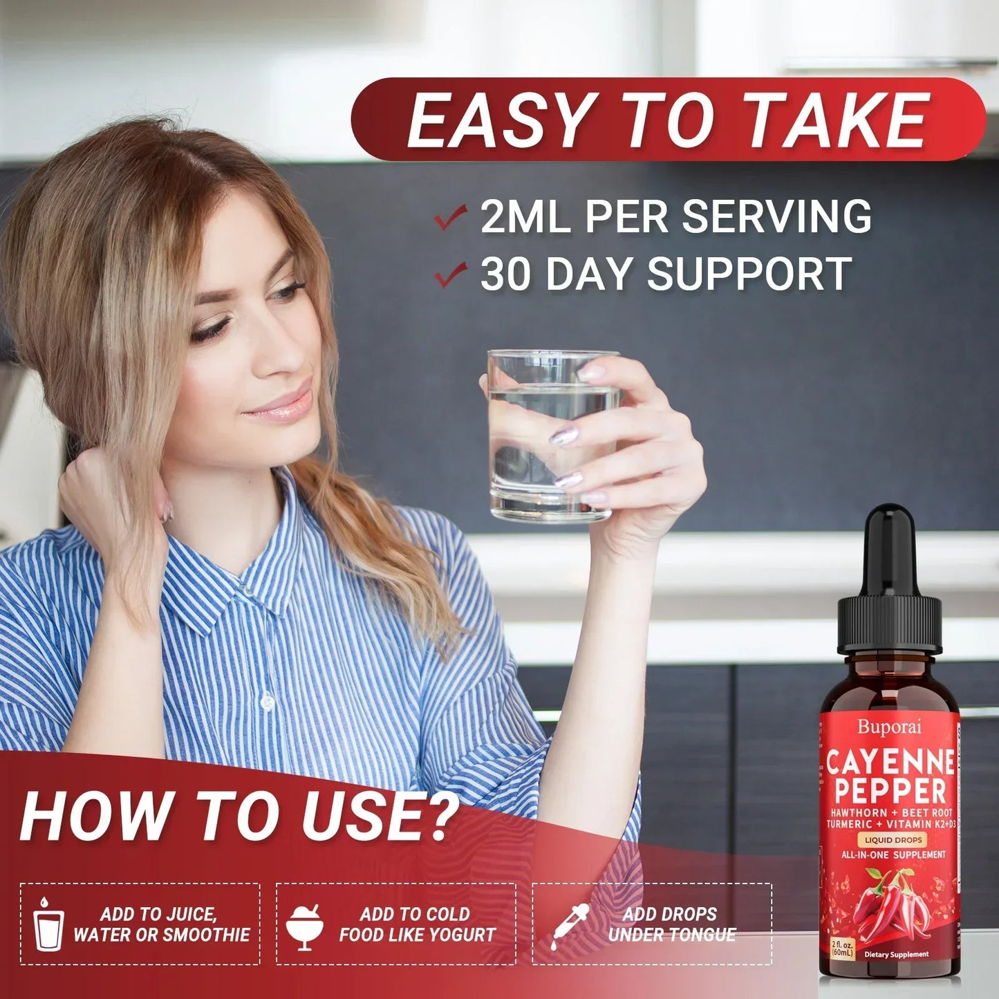 60ml Cayenne Pepper Drops - Heart Health, Immunity, Improves Digestion - Gluten-free, Non-GMO