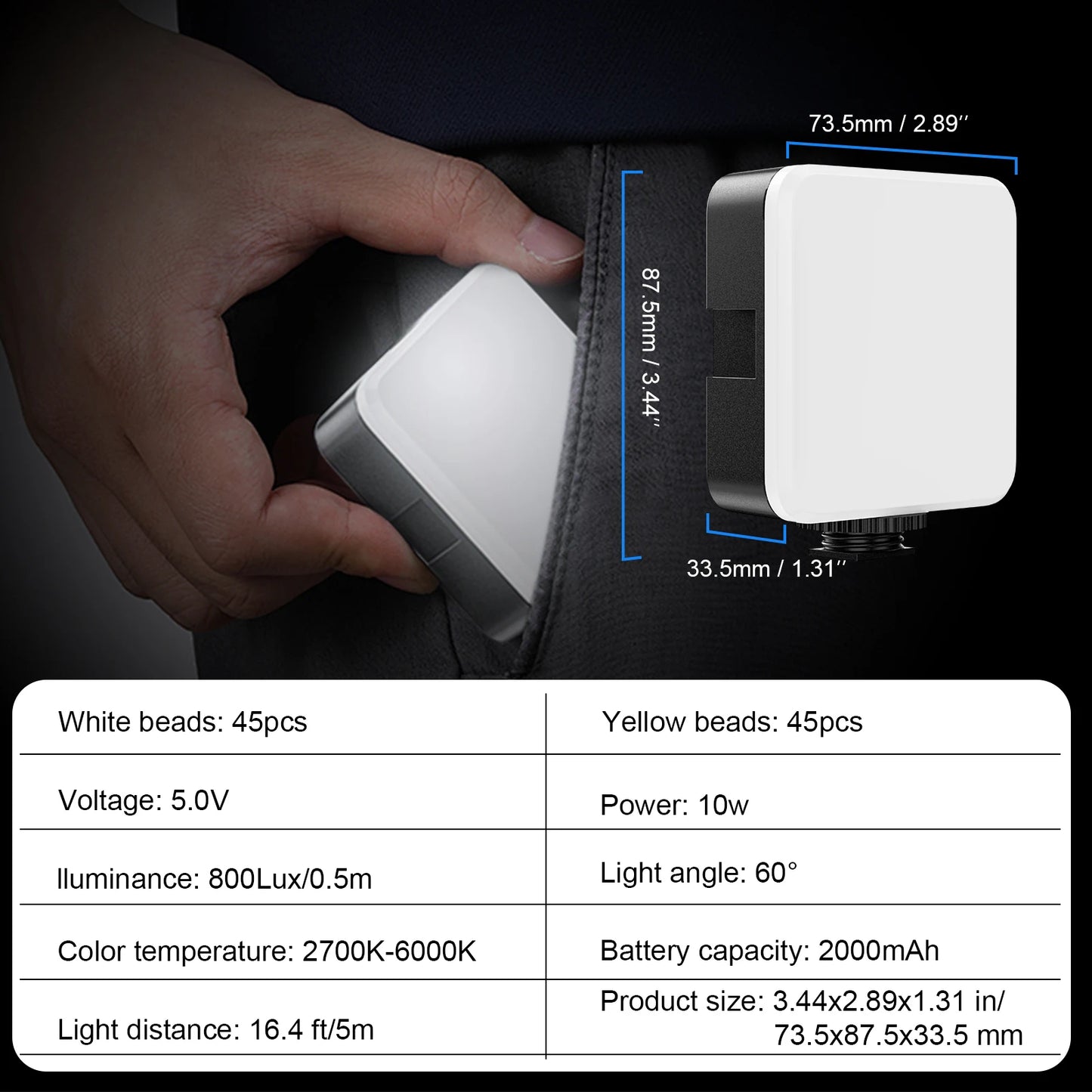 Led Light Clip-on Selfie Light Three Lighting Modes 10 Level Brightness WEYLLAN M-88 Rechargeable Light for Camera Tripod Phone