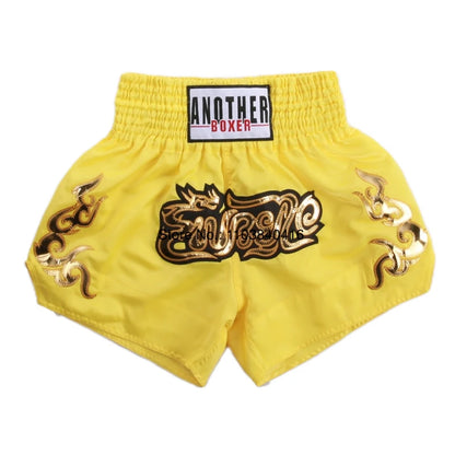 Muay Thai Shorts Black Boxing Shorts Men Women Child Satin Martial Arts MMA Clothing Gym Cage Fight Grappling Kickboxing Pants