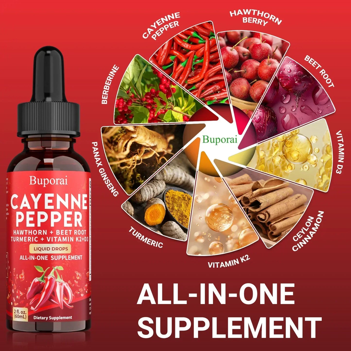 60ml Cayenne Pepper Drops - Heart Health, Immunity, Improves Digestion - Gluten-free, Non-GMO