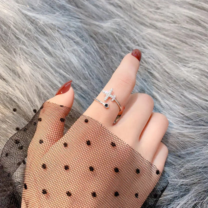 New Trendy Two-color Black Heart Rings For Women Minimalist Aesthetic Drop Of Oil Open Rings Female Metal Punk Party Jewelry