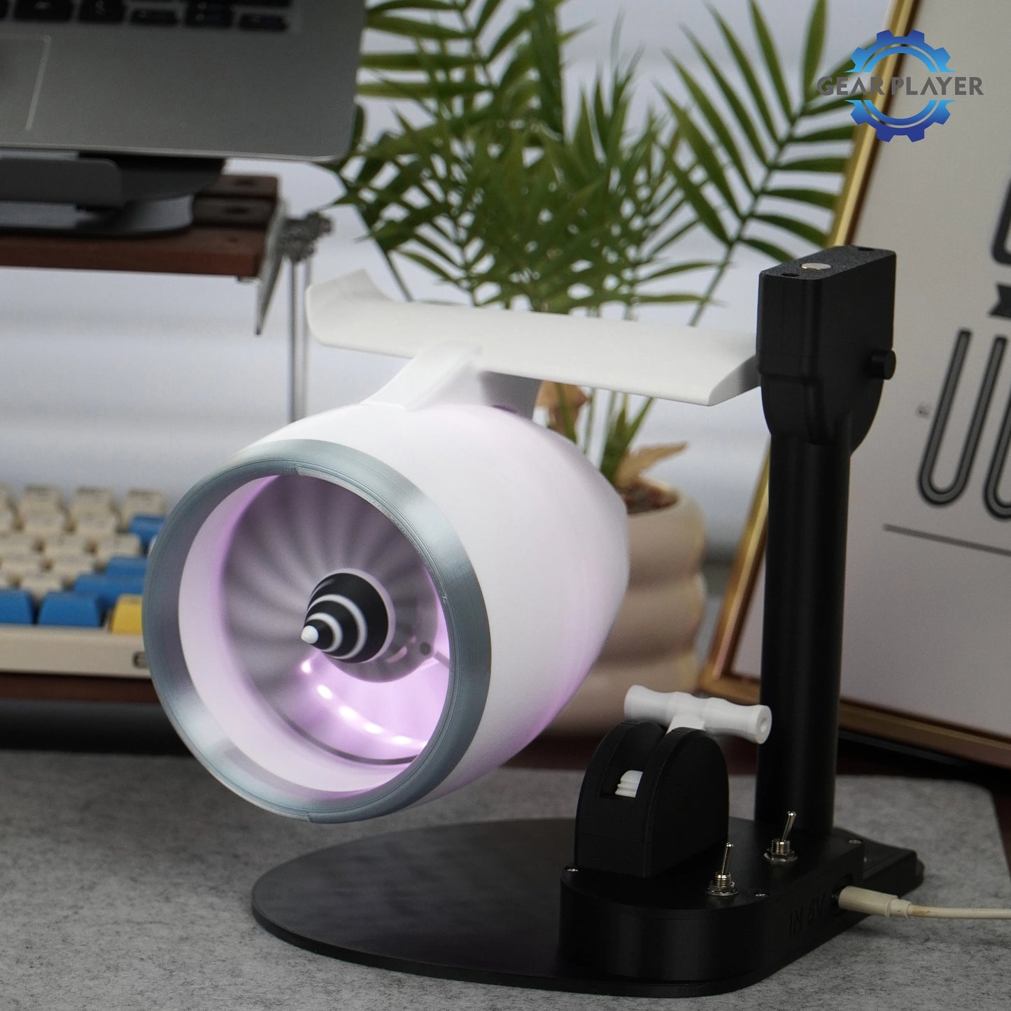 Turbojet Fan Style Single Head Mist Humidifier Blowing Feature RGB Lighting Effects for Bedroom Living Room Office Desk Air Humi