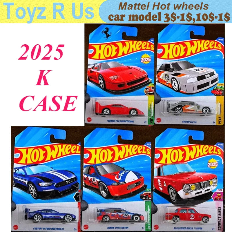 2025K Original Hot Wheels Car Boys Toys 1/64 Diecast Vehicle Batmobile Honda Civic Alfa Romeo Ferrari F40 Audi Ford Mustang Gift