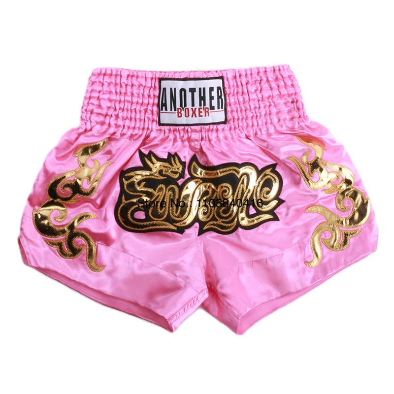 Muay Thai Shorts Black Boxing Shorts Men Women Child Satin Martial Arts MMA Clothing Gym Cage Fight Grappling Kickboxing Pants