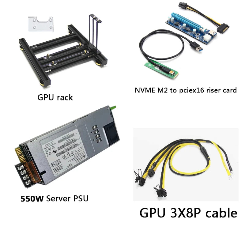 Laptop external graphics card dock mini pcie to pciex16 riser card set bracket + riser card + GPU power cable + power supply