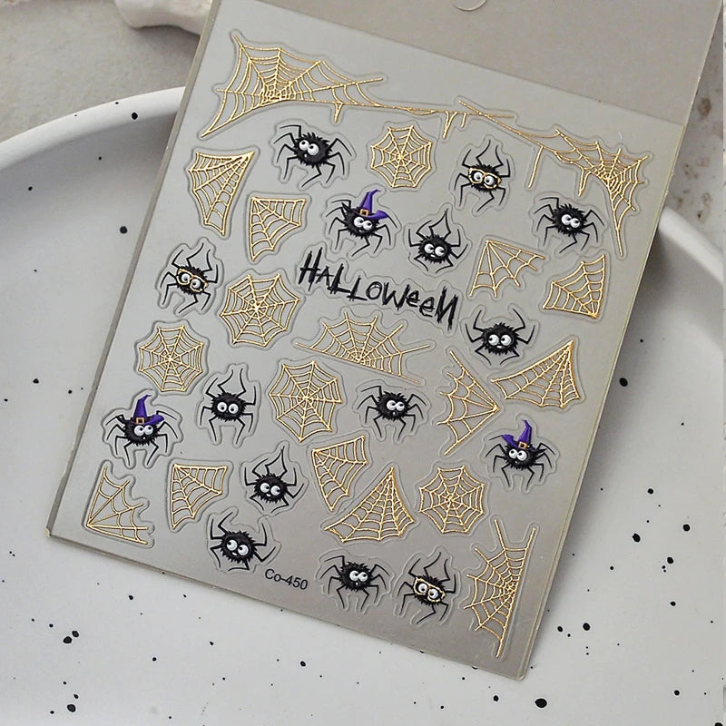 2/1Pcs Pumkin Spider Web Nail Stickers Halloween Ghost Nail Art Decals Adhesive Gel Decals Sliders Tattoo Manicure Decorations