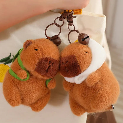 Strawberry Hat Capybara Plush Toy Simulation Turtle Backpack Capibara Stuffed Animals Papa Hand Circle Ring Small size Pendant