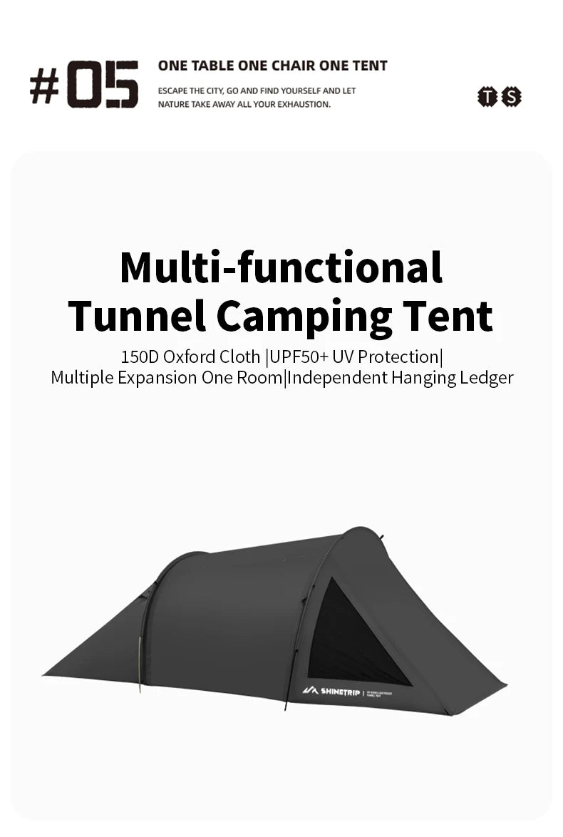 ShineTrip A491 Lightweight Double Camp Tunnel Tent Portable Large Space Multifunctional Sunscreen Oxford Motorcycle Travel Tent