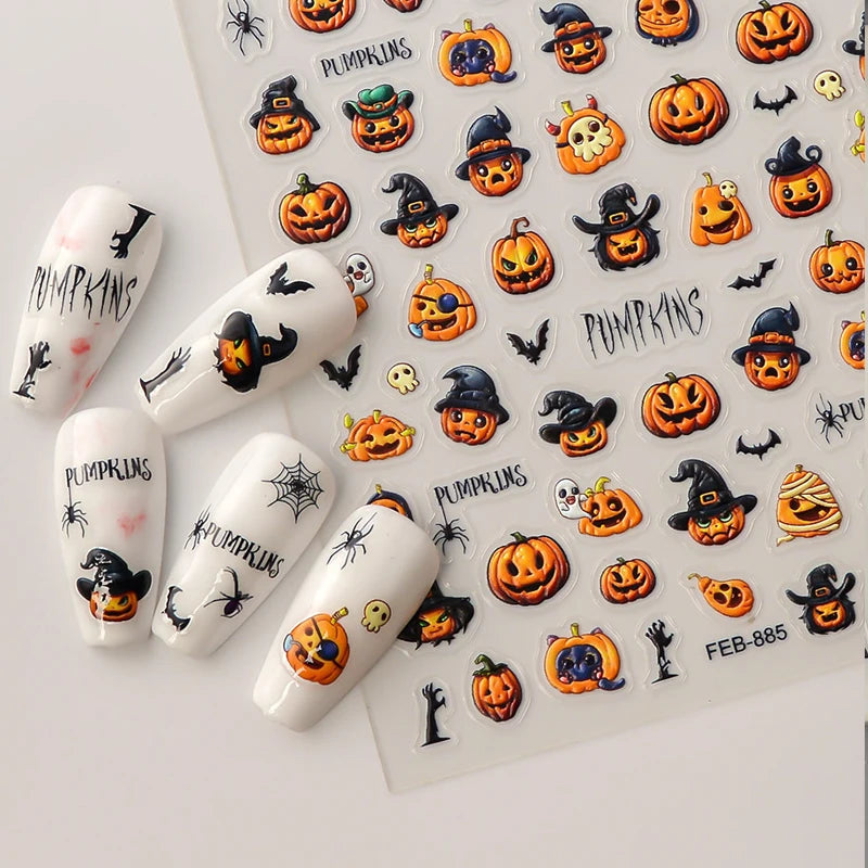 2/1Pcs Pumkin Spider Web Nail Stickers Halloween Ghost Nail Art Decals Adhesive Gel Decals Sliders Tattoo Manicure Decorations