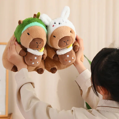 Strawberry Hat Capybara Plush Toy Simulation Turtle Backpack Capibara Stuffed Animals Papa Hand Circle Ring Small size Pendant