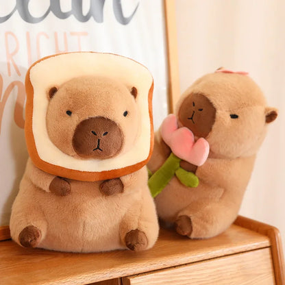 Strawberry Hat Capybara Plush Toy Simulation Turtle Backpack Capibara Stuffed Animals Papa Hand Circle Ring Small size Pendant