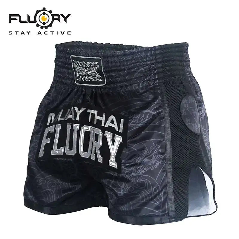 FLUORY Style Muay Thai Shorts Print Free Combat Mixed Martial Arts Boxing Training Match Pants Leisure Style