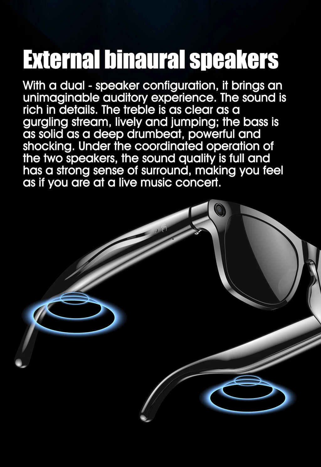 Smart Glasses for Men Women Translation Earphones AI Voice Assistant Sunglasses HD Camera Function Photo Video Music Glasses