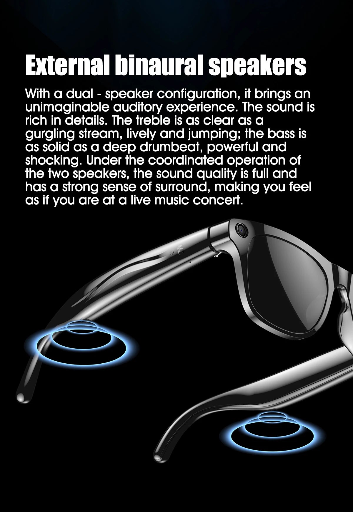 Smart Glasses for Men Women Translation Earphones AI Voice Assistant Sunglasses HD Camera Function Photo Video Music Glasses