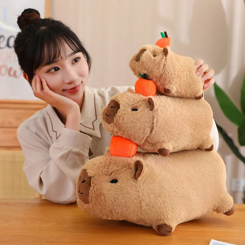 Strawberry Hat Capybara Plush Toy Simulation Turtle Backpack Capibara Stuffed Animals Papa Hand Circle Ring Small size Pendant