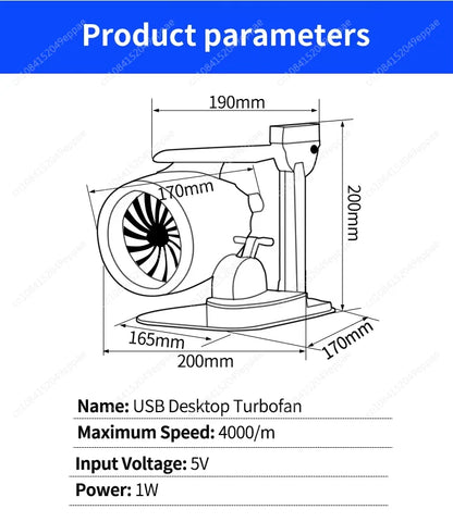 USB Humidifier Fan with LED Lights, Airplane Engine Design, High-Power Desktop Cooler & Decorative Gadget