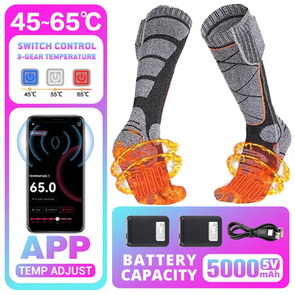 5000mAh APP Control Thermal socks Winter Heated Socks Electric Heating Ski Socks Thermal Heated Foot Warmer Ski Outdoor Sports