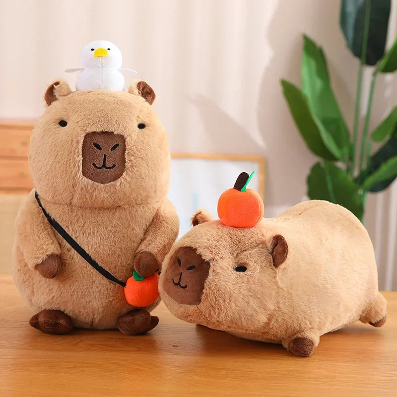 Strawberry Hat Capybara Plush Toy Simulation Turtle Backpack Capibara Stuffed Animals Papa Hand Circle Ring Small size Pendant
