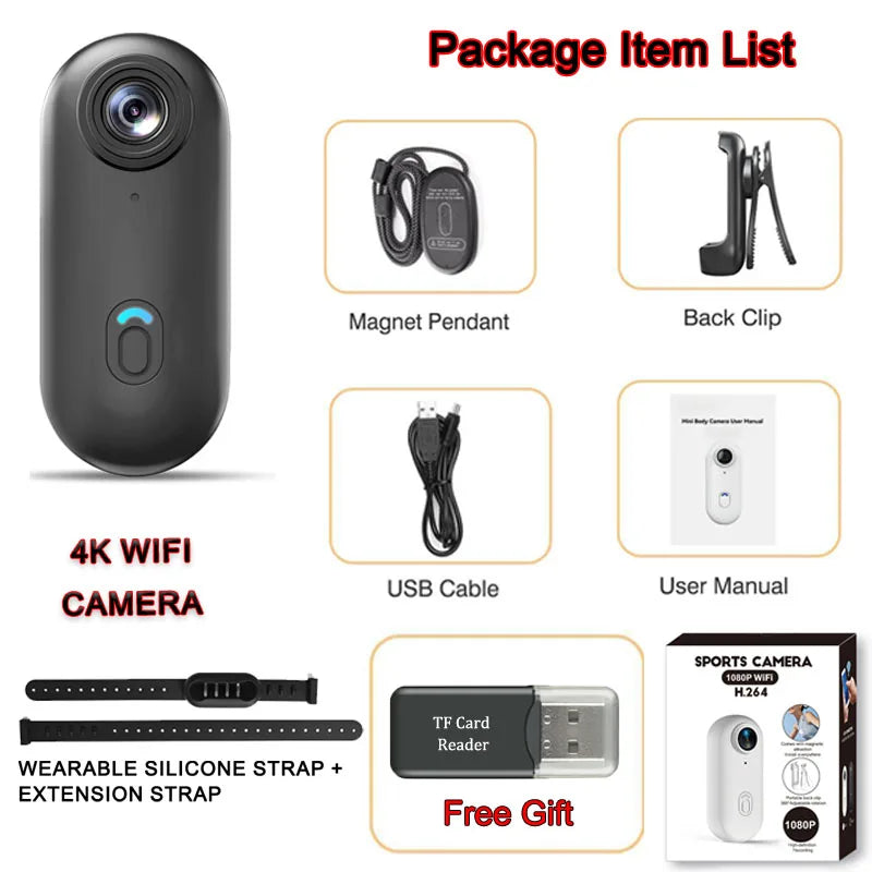 Magnetic POV 4K Ultra Mini Action Cam Wireless WiFi Wearable Camera YouTube Influencers Pocket Vlog Recorder HD  Travel Bodycam