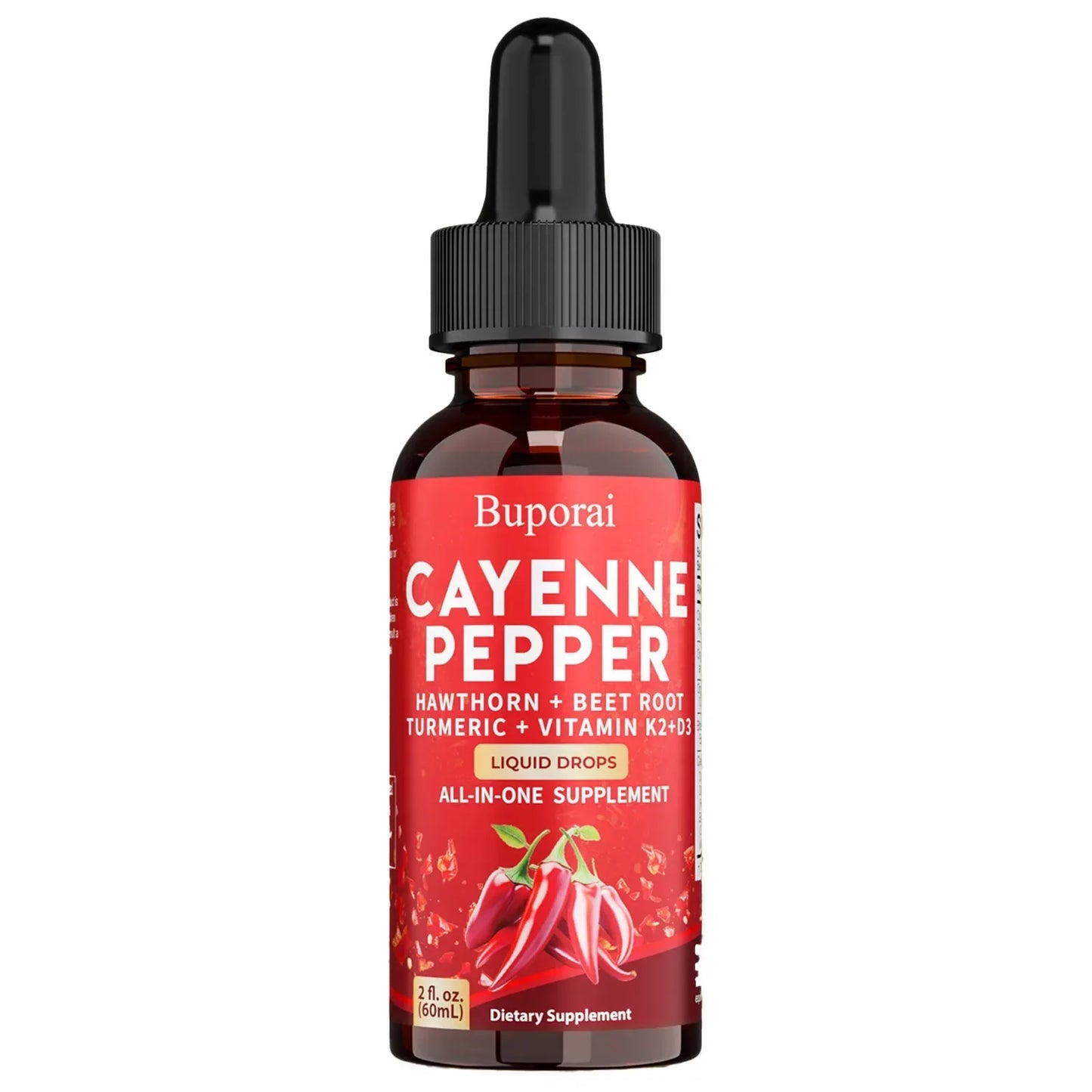 60ml Cayenne Pepper Drops - Heart Health, Immunity, Improves Digestion - Gluten-free, Non-GMO